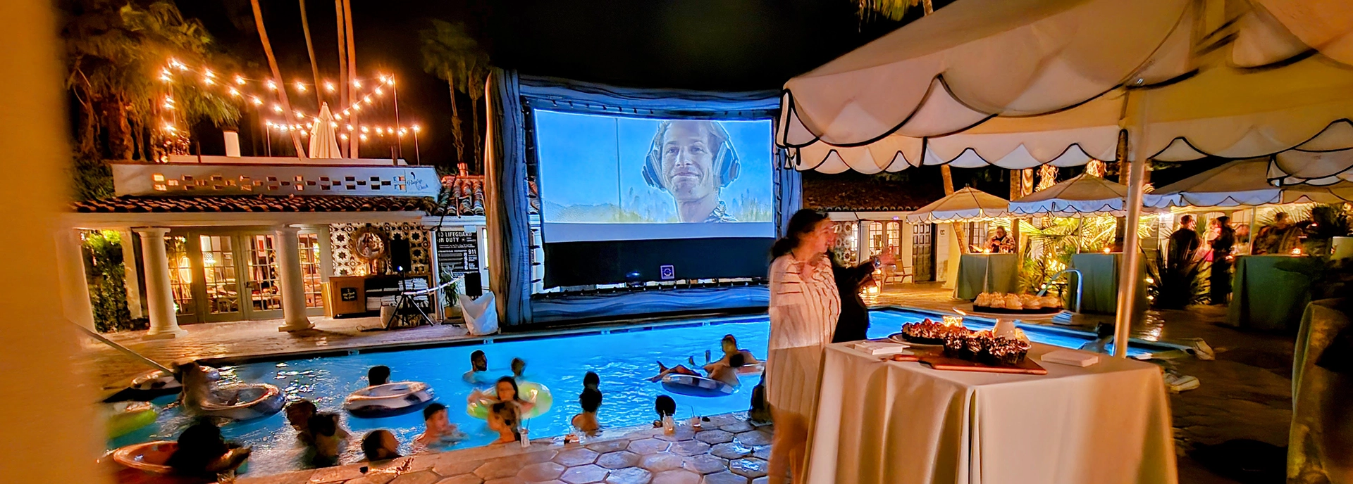 palm springs wedding party movie screen rental Home